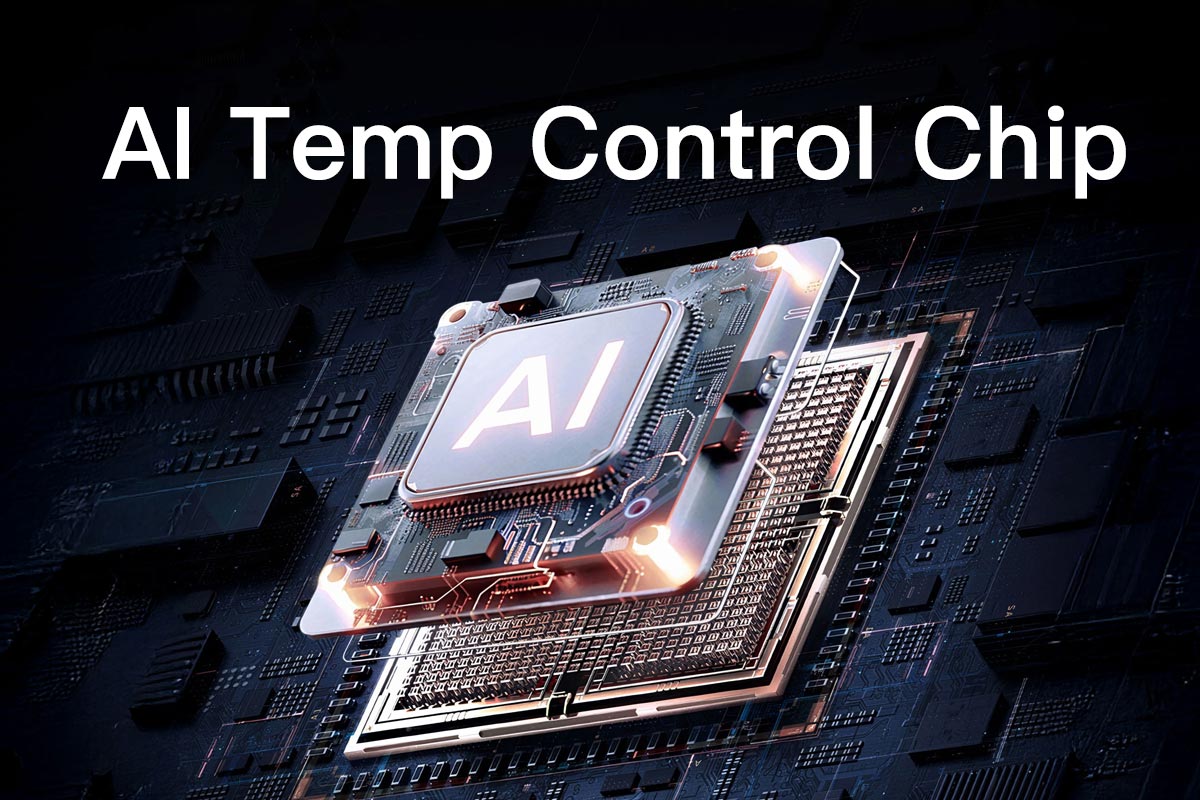 AI Temp Control Chip with 'AI' label on a dark circuit board background
