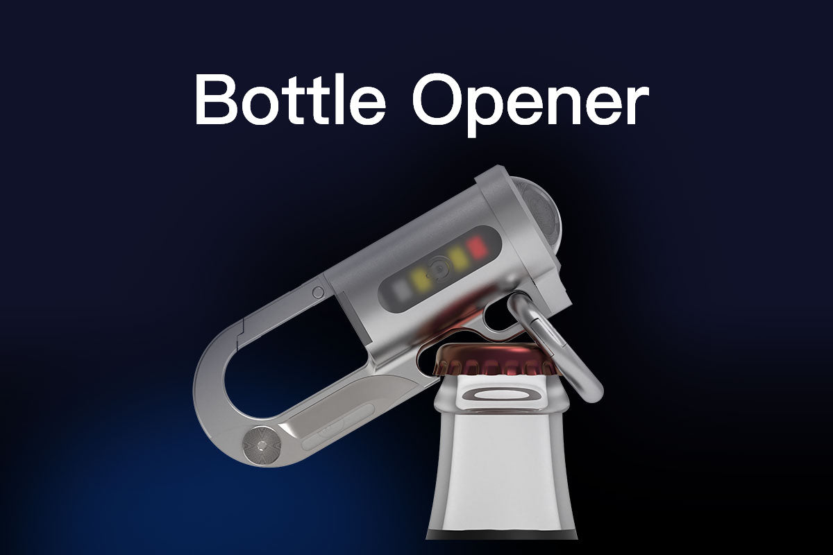 Bottle opener with digital display on a dark background